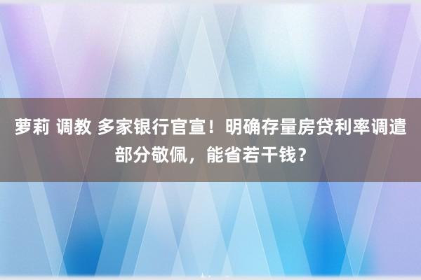 萝莉 调教 多家银行官宣！明确存量房贷利率调遣部分敬佩，能省若干钱？