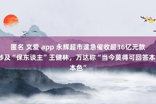 匿名 文爱 app 永辉超市遑急催收超36亿元款项涉及“保东谈主”王健林，万达称“当今莫得可回答本色”