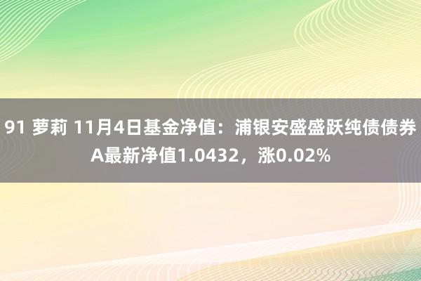 91 萝莉 11月4日基金净值：浦银安盛盛跃纯债债券A最新净值1.0432，涨0.02%