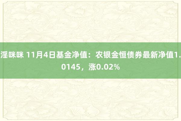 淫咪咪 11月4日基金净值：农银金恒债券最新净值1.0145，涨0.02%