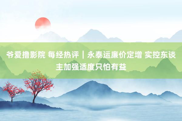 爷爱撸影院 每经热评︱永泰运廉价定增 实控东谈主加强适度只怕有益