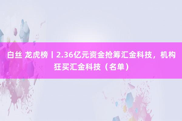 白丝 龙虎榜丨2.36亿元资金抢筹汇金科技，机构狂买汇金科技（名单）